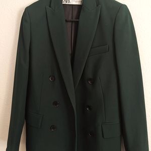 Zara Tailored Double Breasted Green Blazer